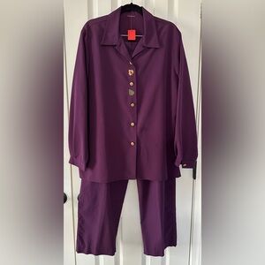 Vintage Purple Two Piece Pants Set Elastic Waist Top & Bottoms Size 2XL